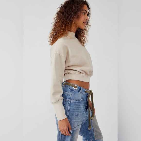 Free People We The Free Nikki Sweatshirt-Champagne Color-Size Small - Picture 2 of 10